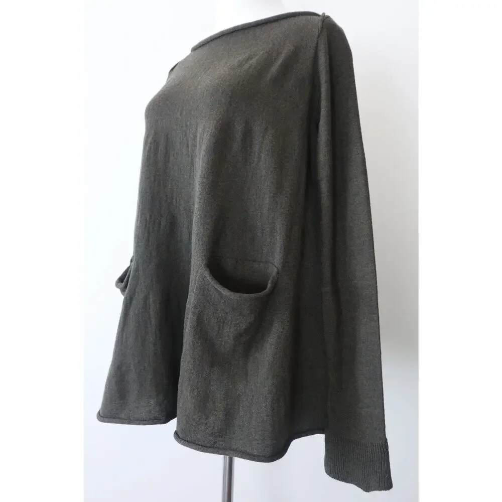 Hannes Roether Size M Merino Wool A-Line Sweater Tunic Pockets Green